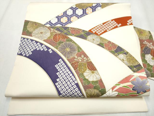 平和屋着物●塩瀬　九寸名古屋帯　熨斗草花文　金彩　正絹　逸品　CABB9300hy