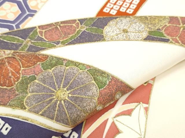 平和屋着物○塩瀬 九寸名古屋帯 刺繍 冊子笹竹文 金糸 正絹 逸品