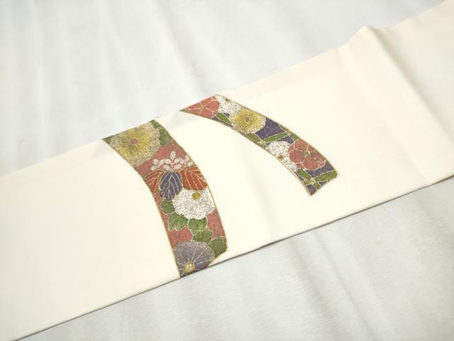 平和屋着物●塩瀬　九寸名古屋帯　熨斗草花文　金彩　正絹　逸品　CABB9300hy
