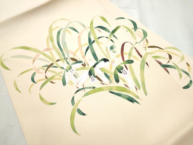 平和屋着物●塩瀬　九寸名古屋帯　作家物　手描き　草花文　正絹　逸品　CABB9305hy