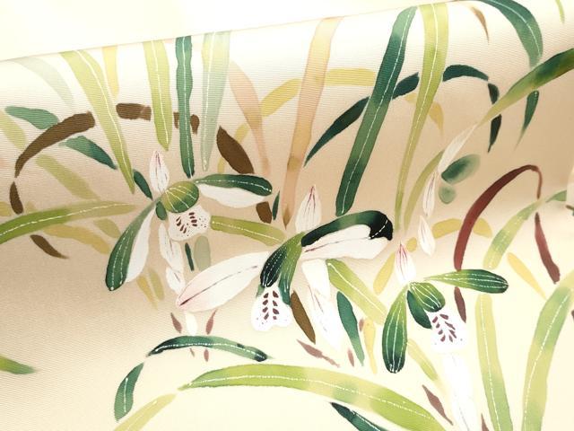 平和屋着物●塩瀬　九寸名古屋帯　作家物　手描き　草花文　正絹　逸品　CABB9305hy