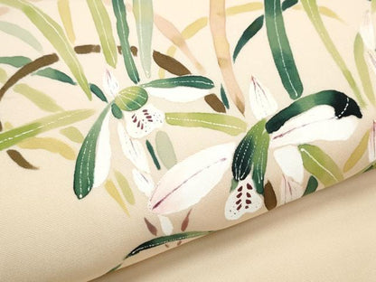 平和屋着物●塩瀬　九寸名古屋帯　作家物　手描き　草花文　正絹　逸品　CABB9305hy