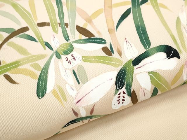 平和屋着物●塩瀬　九寸名古屋帯　作家物　手描き　草花文　正絹　逸品　CABB9305hy