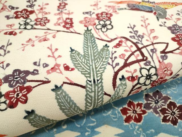 平和屋着物●九寸名古屋帯　型染め　松竹梅　鬼しぼ縮緬　正絹　逸品　CABB9306hy