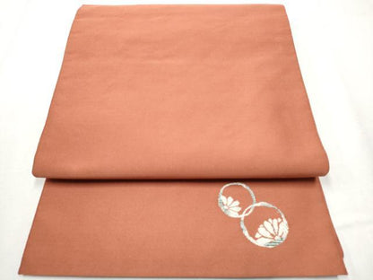 平和屋着物●爪掻き本綴れ　八寸名古屋帯　錆色　ワンポイント　花丸文　正絹　逸品　CABB9309hy