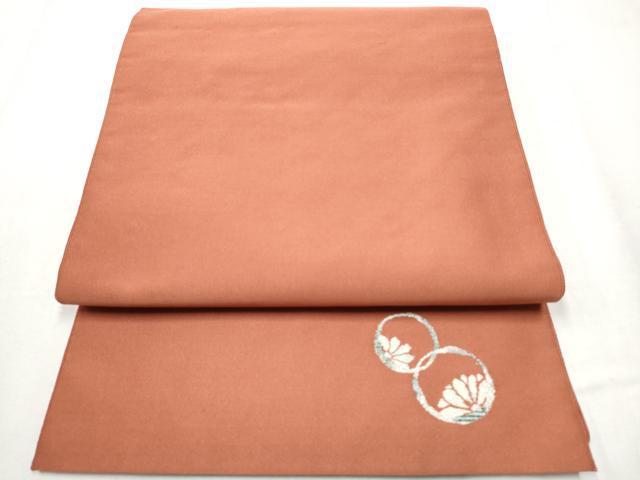 平和屋着物●爪掻き本綴れ　八寸名古屋帯　錆色　ワンポイント　花丸文　正絹　逸品　CABB9309hy