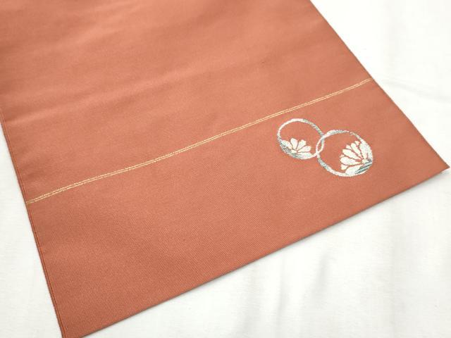 平和屋着物●爪掻き本綴れ　八寸名古屋帯　錆色　ワンポイント　花丸文　正絹　逸品　CABB9309hy