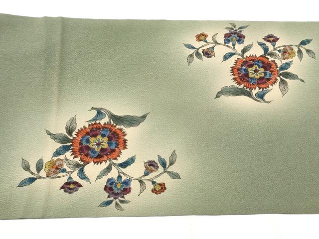 平和屋着物●九寸開き名古屋帯　手描き　更紗花文　鬼しぼ縮緬　正絹　逸品　CABB9311hy