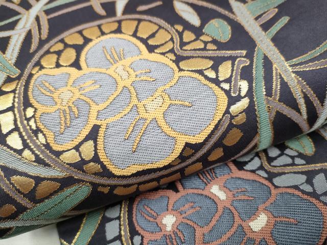 平和屋着物●六通柄袋帯　草花文　金糸　正絹　逸品　CABB9321hy 平和屋着物○六通柄袋帯 草花文 金糸 正絹 逸品 CABB9321hy