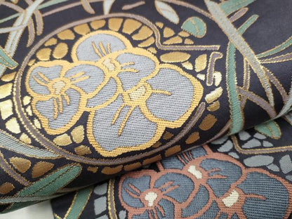 平和屋着物●六通柄袋帯　草花文　金糸　正絹　逸品　CABB9321hy