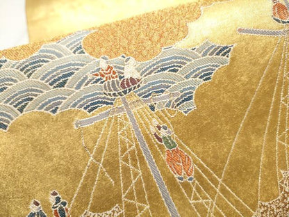 平和屋着物●東京友禅　熊谷好博子　太鼓柄袋帯　南蛮渡来　金糸　引箔　正絹　逸品　CABB9322hy