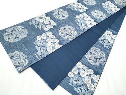 平和屋着物●西陣の老舗アート裕(津村織物)二代目・津村千太郎 六通柄袋帯 唐織 藍染 松葉菊丸文 証紙付き 正絹 逸品 CABB9328hy