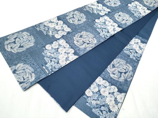平和屋着物●西陣の老舗アート裕(津村織物)二代目・津村千太郎 六通柄袋帯 唐織 藍染 松葉菊丸文 証紙付き 正絹 逸品 CABB9328hy