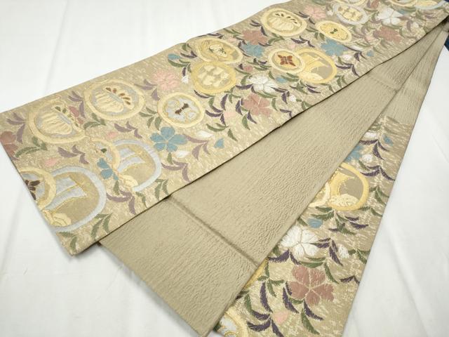 平和屋着物●六通柄袋帯　ふくれ織　草花丸文　正絹　逸品　CABB9329hy