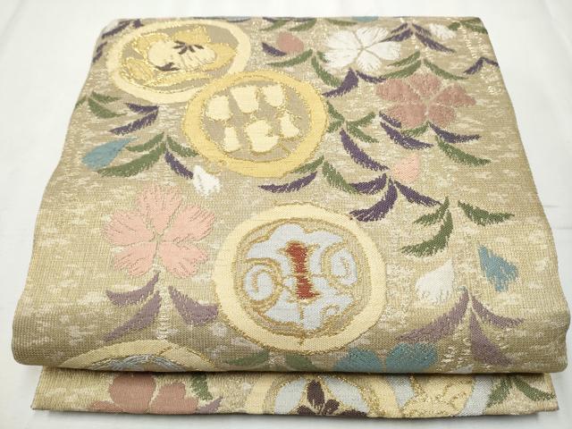平和屋着物●六通柄袋帯　ふくれ織　草花丸文　正絹　逸品　CABB9329hy