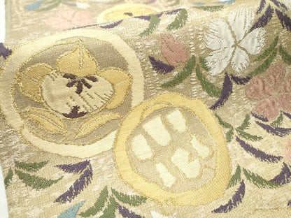 平和屋着物●六通柄袋帯　ふくれ織　草花丸文　正絹　逸品　CABB9329hy
