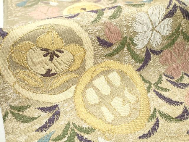 平和屋着物●六通柄袋帯　ふくれ織　草花丸文　正絹　逸品　CABB9329hy