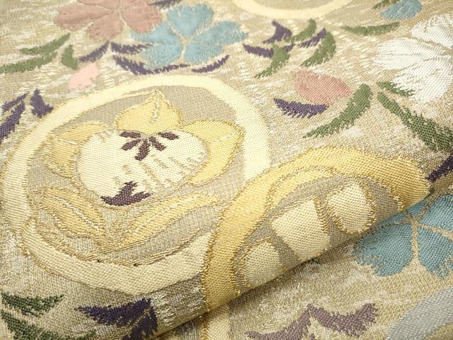 平和屋着物●六通柄袋帯　ふくれ織　草花丸文　正絹　逸品　CABB9329hy