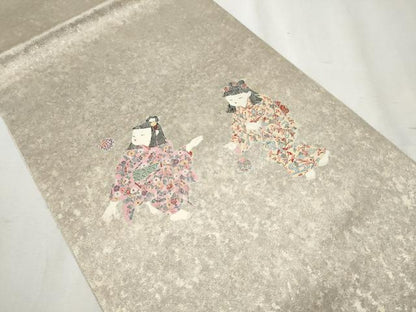 平和屋着物●加賀友禅の巨匠　初代由水十久　西陣長嶋成織物　ながしま帯　太鼓柄袋帯　手まり　瀞銀錦　正絹　逸品　CABB9330hy