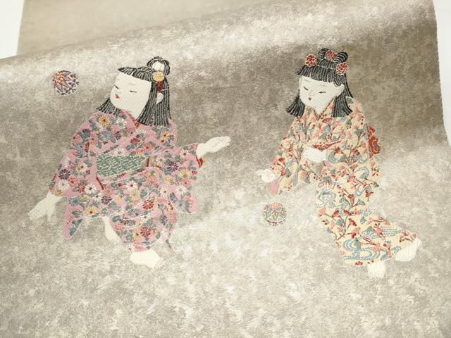平和屋着物●加賀友禅の巨匠　初代由水十久　西陣長嶋成織物　ながしま帯　太鼓柄袋帯　手まり　瀞銀錦　正絹　逸品　CABB9330hy