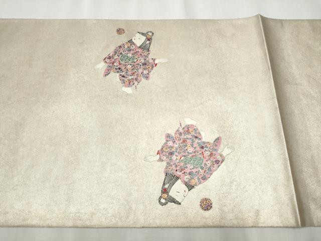 平和屋着物●加賀友禅の巨匠　初代由水十久　西陣長嶋成織物　ながしま帯　太鼓柄袋帯　手まり　瀞銀錦　正絹　逸品　CABB9330hy