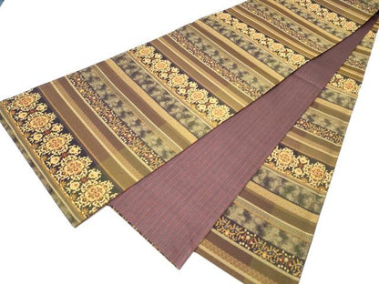 平和屋着物●両面 全通柄袋帯 横段花文 正絹 逸品 CABB9337hy