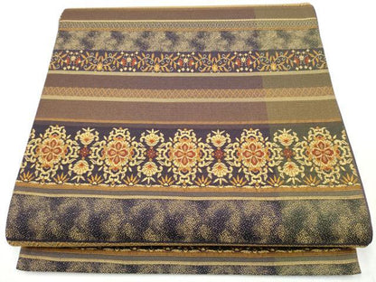 平和屋着物●両面 全通柄袋帯 横段花文 正絹 逸品 CABB9337hy