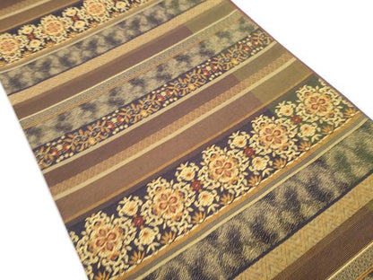 平和屋着物●両面 全通柄袋帯 横段花文 正絹 逸品 CABB9337hy