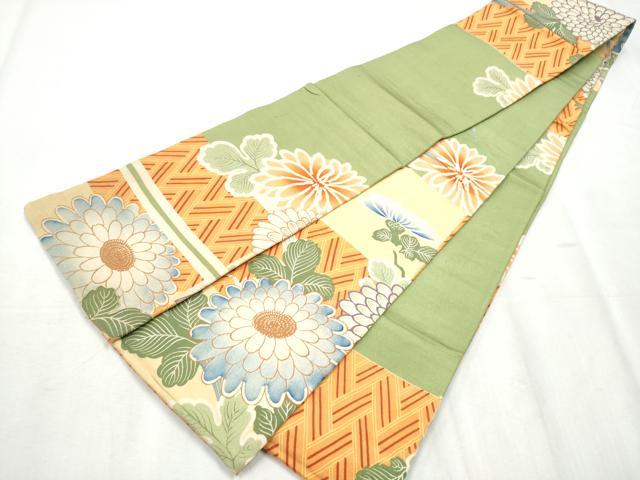平和屋着物●アンティーク　大正ロマン　半幅帯　駒刺繍　草花文　正絹　逸品　CABB9339hy