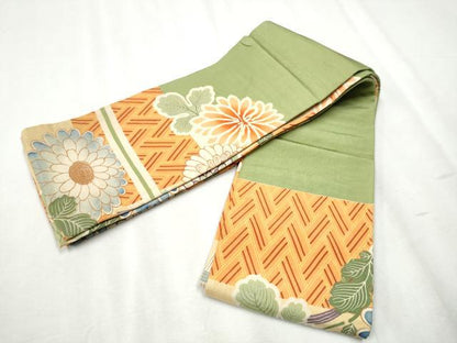平和屋着物●アンティーク　大正ロマン　半幅帯　駒刺繍　草花文　正絹　逸品　CABB9339hy