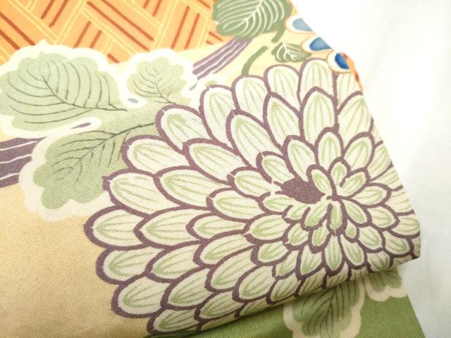 平和屋着物●アンティーク　大正ロマン　半幅帯　駒刺繍　草花文　正絹　逸品　CABB9339hy