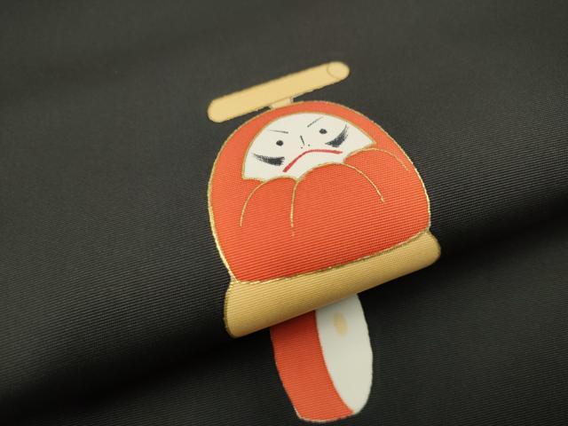 平和屋着物●塩瀬　つけ帯　希少柄　だるま落とし　黒地　金彩　正絹　逸品　CABB9341hy