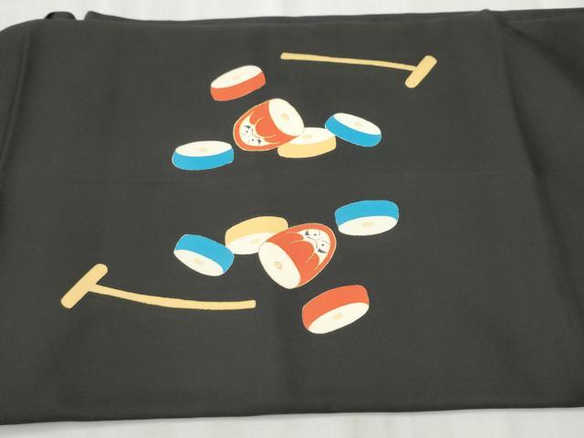 平和屋着物●塩瀬　つけ帯　希少柄　だるま落とし　黒地　金彩　正絹　逸品　CABB9341hy