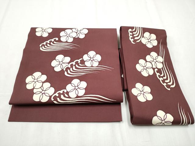平和屋着物●塩瀬　つけ帯　流水花文　銀彩　正絹　逸品　CABB9344hy