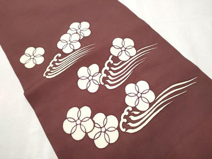 平和屋着物●塩瀬　つけ帯　流水花文　銀彩　正絹　逸品　CABB9344hy