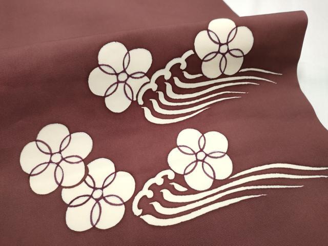 平和屋着物●塩瀬　つけ帯　流水花文　銀彩　正絹　逸品　CABB9344hy