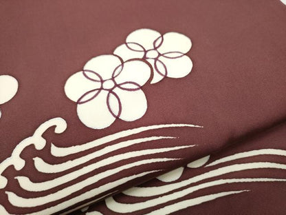 平和屋着物●塩瀬　つけ帯　流水花文　銀彩　正絹　逸品　CABB9344hy