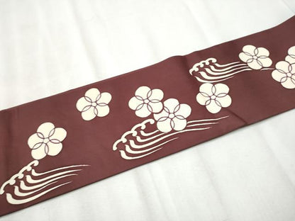 平和屋着物●塩瀬　つけ帯　流水花文　銀彩　正絹　逸品　CABB9344hy