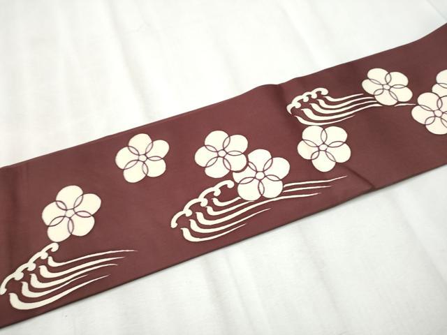 平和屋着物●塩瀬　つけ帯　流水花文　銀彩　正絹　逸品　CABB9344hy