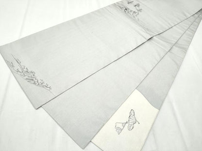 平和屋着物●六通柄袋帯 鳥獣戯画 銀通し地 正絹 逸品 CABB9348hy