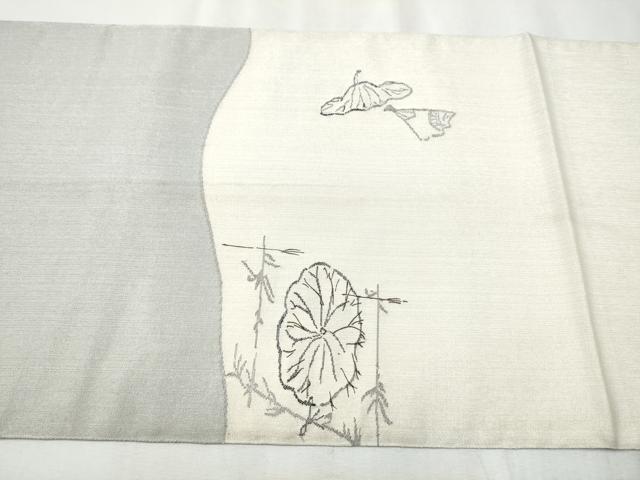 平和屋着物●六通柄袋帯 鳥獣戯画 銀通し地 正絹 逸品 CABB9348hy