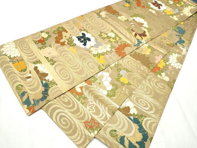 平和屋着物●アンティーク 大正ロマン 丸帯 唐織 流水花文 金糸 正絹 逸品 CABB9350hy