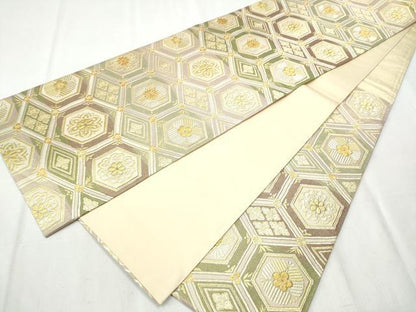 平和屋着物●西陣 六通柄袋帯 亀甲花文 金糸 正絹 逸品 CABB9351hy