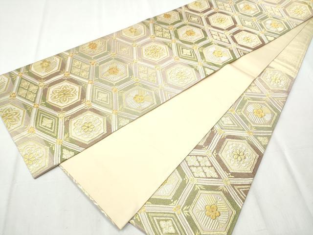 平和屋着物●西陣 六通柄袋帯 亀甲花文 金糸 正絹 逸品 CABB9351hy