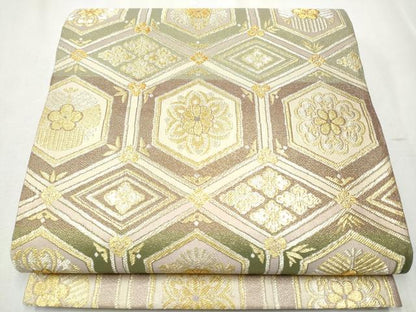 平和屋着物●西陣 六通柄袋帯 亀甲花文 金糸 正絹 逸品 CABB9351hy