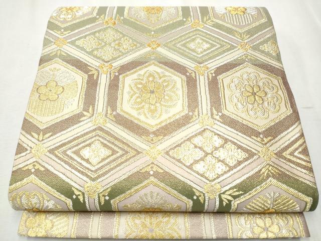 平和屋着物●西陣 六通柄袋帯 亀甲花文 金糸 正絹 逸品 CABB9351hy