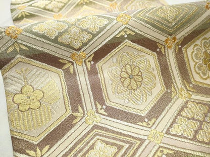 平和屋着物●西陣 六通柄袋帯 亀甲花文 金糸 正絹 逸品 CABB9351hy