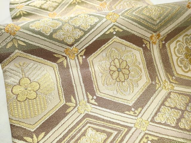 平和屋着物●西陣 六通柄袋帯 亀甲花文 金糸 正絹 逸品 CABB9351hy