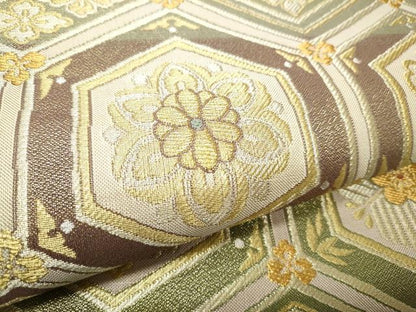 平和屋着物●西陣 六通柄袋帯 亀甲花文 金糸 正絹 逸品 CABB9351hy