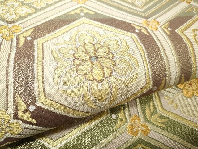 平和屋着物●西陣 六通柄袋帯 亀甲花文 金糸 正絹 逸品 CABB9351hy